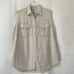 Short Circuit‎ Linen Blouse Womens Large Front Button Sleeveless Summer Vacation